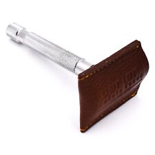 Brown Parker Genuine Leather Double Edge Safety Razor Protective Travel Cover picture