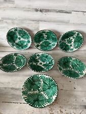 7 Vintage Green White Leaf Mexican Pottery Plates Oaxaca Talavera Clay Tonal picture