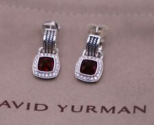 David Yurman Sterling Silver 7mm Albion Drop Earrings Garnet with Diamonds 925 picture