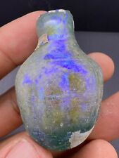 Authentic Ancient Roman Glass Bottle With Unusual Blue Patina On Top 2nd Century picture