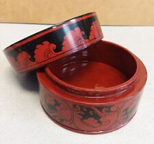 Vintage Hand Painted WOOD Lacquered RED FLORAL Trinket Box Asian Chinese CHINA picture