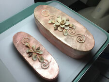 2 Pink Oval Capiz Shell Boxes With Seashell Lids picture