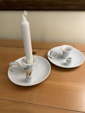 Pair of white ceramic chamber stick candleholders picture