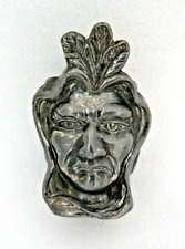 Antique Silver Plated Heavy Metal Native American Indian Chief Head Match Holder picture