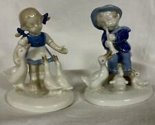 German Porcelain Figures, Set of Two, Girl with Ducks, Boy with Ducks picture
