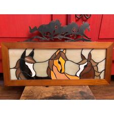 Stained Glass Suncatcher Horse Theme Equestrian Wall Hanging 20 x 8 Metal Horses picture