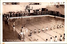 RPPC Large Group of Men Receiving Swimming Instruction Indoor Pool Military picture