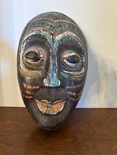 African Tribal Wood Mask Hand Carved Wall Decor Art , Brown,  Gold, Red picture
