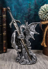 Ebros Legendary Silver Dragon Protecting Castle Tower Letter Opener Figurine picture