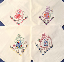 4 Hand Embroidered & Appliquéd Cotton Muslin DISH TOWELS Large 32