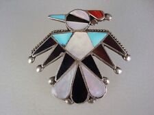 OLD Bessie Leekya Vacit ZUNI STERLING SILVER & MOSAIC INLAY PIN NECKLACE PENDANT picture