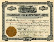 Hooverhurst and South Western Railroad Co. Signed by A.G. Edwards - Stock Certif picture
