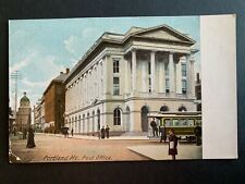 Postcard Portland ME - Post Office Building Trolly Car picture