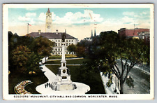 c1930s Soldiers Monument City Hall Worcester Massachusetts Vintage Postcard picture