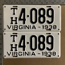 Virginia 1938 truck license plate pair TH 4089 YOM DMV SHOW TRUCK QUALITY P101 picture