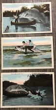 Lot Of 3 Manitou Beach Huge Exaggerated Fish Vintage MICHIGAN MI POSTCARDS picture