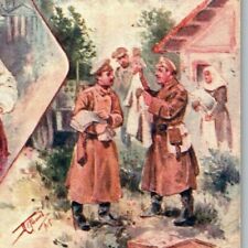 c1914-18 Russian Military Art Postcard Solders Thoughts of Good / Better Times? picture