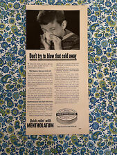 Vintage 1949 Mentholatum Print Ad Nasal Cream Cold Relief Opens Nasal Passages picture