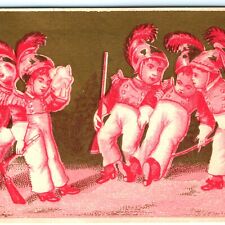 c1880s Stock Child Soldiers w/ Guns Feather Helmets Trade Card Tired Gold C22 picture
