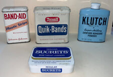 Lot- 4 Vintage Tins, 2 Band Aid Tins-1 Sucrets & 1 Klutch Denture Powder picture