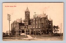 Saginaw MI-Michigan, City Hall, Government, Antique Vintage c1908 Postcard picture