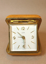 Elgin Travel Alarm Clock Wind Up, Tan, Tested Working picture