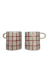 Two Coffee Mugs 23 oz White Mug Red Stripes Porcelain China Huge Wrap Hands (B1) picture