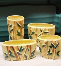 VINTAGE Set of 4 Royal Copley Yellow Bamboo Ceramic Planters One W/ Sticker picture