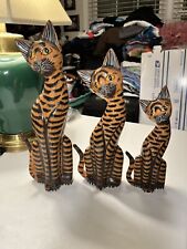 Hand Painted Wood Striped Cats, Set of 3/Made in Bali, Indonesia picture