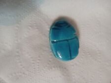 Medium Vintage Antique Egyptian Carved Faience Scarab blue Beetle Focal Bead picture