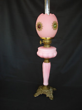 Antique c.1893-1900 Fostoria Pink Cased  Jr/ Banquet Oil Lamp, Jeweled Shade picture