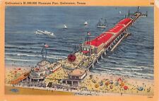 Galveston TX Texas Pleasure Pier Aerial View Beach Umbrellas Vtg Postcard X2 picture