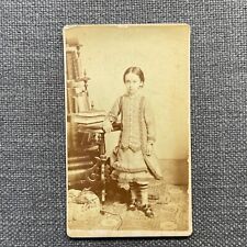 CDV Photo Antique Carte De Visite Girl in Unusual Dress with Corrected Eyes NH picture