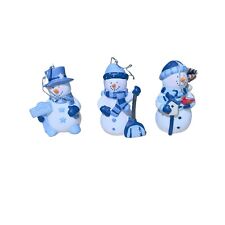 Set of 3 Ornaments Ceramic 3.5”x2” Snowmen  picture