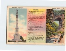 Postcard Yorktown Monument, Virginia Poem, Natural Bridge Virginia USA picture