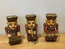 Rajasthani Musician Figures, India Handicrafts, Wood, Painted, Glazed 6” 3 Pc picture