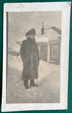 Man is fur coat and hat RPPC Real Photo Postcard circa 1915 Snow Alaska? picture