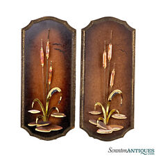 Vintage Coastal Brutalist Brass & Copper Cat Tail Wall Hanging Plaques - A Pair picture
