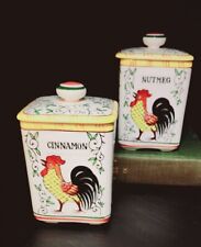 2 Rooster And Roses FloralTrim Spice Jar  Canisters With Lids Nutmeg Cinnamon PY picture