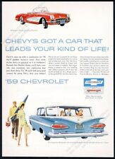 1959 Chevrolet Kingswood station wagon & Corvette art Chevy vintage print ad picture