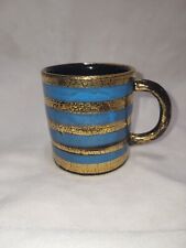 Vintage Italian Pottery Mug Cup Gold & Blue Stripes Fratelli Fanciullacci MCM  picture