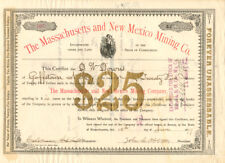 Massachusetts and New Mexico Mining Co. - Stock Certificate - Mining Stocks picture