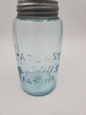 Vintage Atlas Mason’s Patent Quart Canning Jar, Aqua Blue with Zinc Lid.  picture