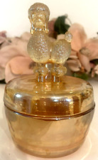 VTG 40's Jeanette Iridescent Carnival Glass Poodle Powder Box Trinket Candy Dish picture