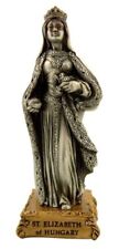 Pewter Saint St Elizabeth of Hungary Figurine Statue on Gold Tone Base, 4 1/2 In picture