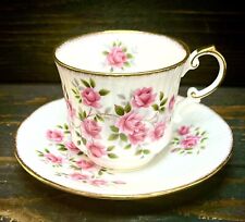 Queen’s Rosina Bone China Pink Roses Vines Teacup Cup And Saucer Gold Trim picture