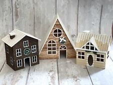 Set of 3 Decorative Mini Wood Cabin Houses, New, Christmas Decor picture