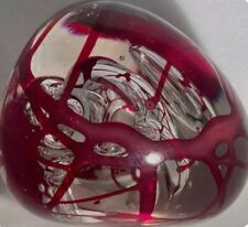 Karg Signed Red Swirl Art Glass Bubble Paperweight picture