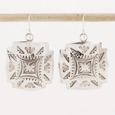 NATIVE AMERICAN STERLING SILVER STAMPED SQUARE DANGLE EARRINGS picture