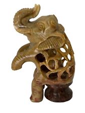 Unusual Performing 4'' Hand Carved Soapstone Elephant w/Baby Inside Vintage picture